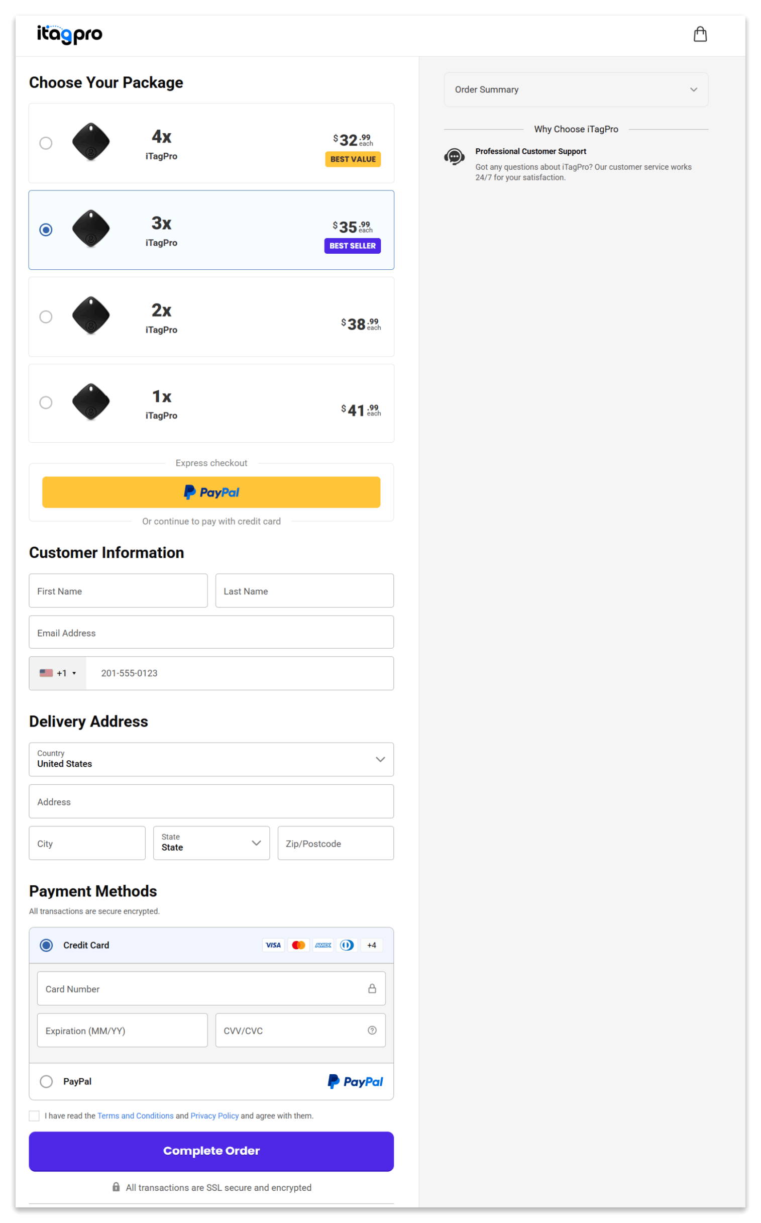iTagPro gps Tracker secure checkout page