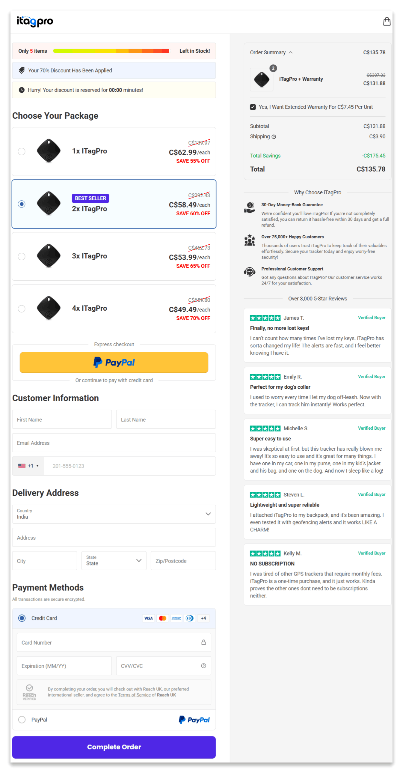 iTagPro Tracker secure checkout page